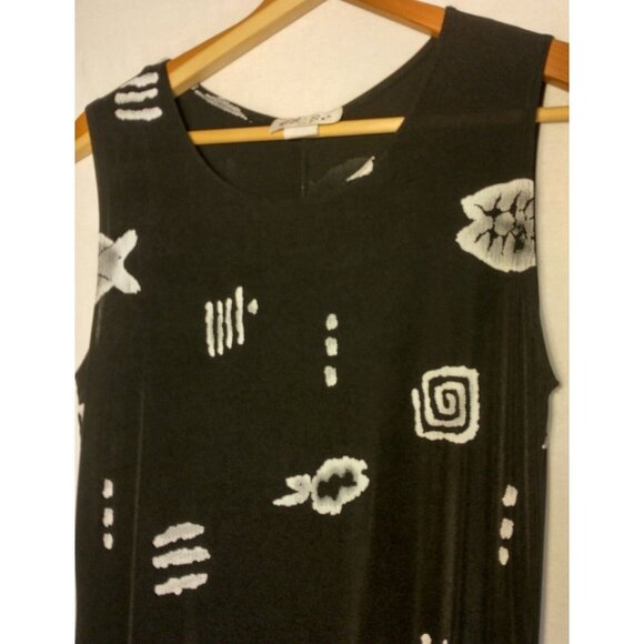 Vintage 1990s Slip Dress Size M Stretch Black White Fish Abstract Beach Maxi - Picture 3 of 6
